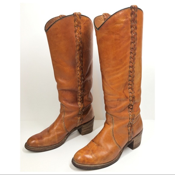 CAPEZIO True Vintage 70’s Yellow Golden Tan Leather Western Boho Tall Boot - Picture 4 of 16